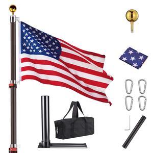 Yescom EZ GO 30ft Telescopic Flag Pole Kit Wheel Tire Mount Stand Upgrade Rotating Lock Outdoor Camper RV Tailgate Black