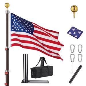 Yescom EZ GO 25ft Telescopic Flag Pole Kit Wheel Tire Mount Stand Upgrade Rotating Lock Outdoor Camper RV Tailgate Black