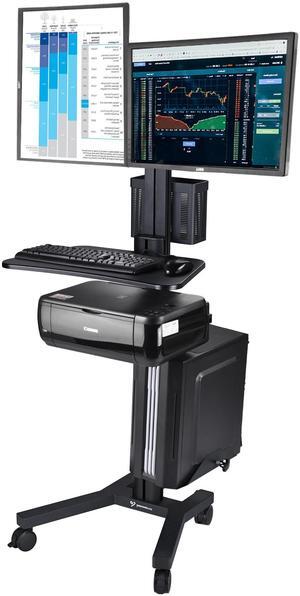 Desktop PC Mobile Cart for 2 Dual Monitor Printer Deck Computer Desk Workstation