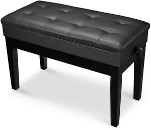 Yescom Adjustable Duet Piano Bench PU Leather Padded Wooden Keyboard Storage