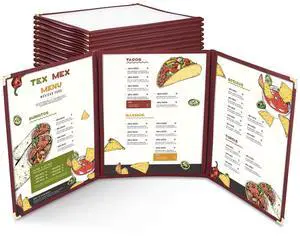 WeChef 30 Packs Restaurant Menu Covers 8.5 x 11 Triple Fold 3 Pages 6 Views Burgundy
