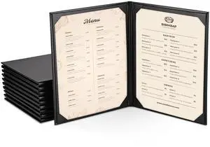 WeChef 10 Packs Restaurant Menu Covers 8.5 x 11 Book Style 2 Pages 2 Views Black