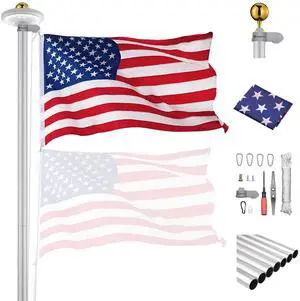 Yescom Bravery 25ft 13 Gauge Sectional Flag Pole Kit w/ Solar Light Yard Residential Commercial