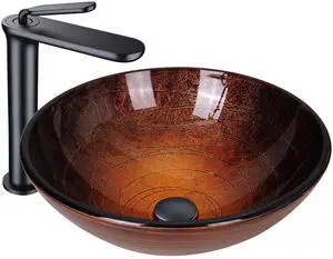 Aquaterior Tempered Glass Vessel Sink w/ Faucet & Pop up Drain Bathroom Lavatory