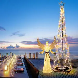 Yescom Vast-Starry 12Ft Solar Christmas Cone Tree Light with 1120 LED Light 8 Function Outdoor Holiday Decor Multi-Color