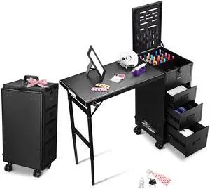 Byootique Nail Desk Mobile Station Rolling Makeup Manicure Table Nail Artist