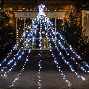 12 Ft Waterfall Cone Tree Light with 362 LED Star 9 Strings Christmas Cold White