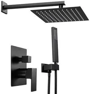 Aquaterior Shower Faucet Set Wall Mount Concealed Mixer Valve Rain Matte Black