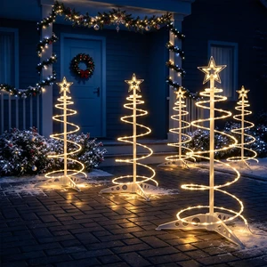 Yescom 5-Pack 27.5-in Battery Operated Pre-Lit Munchkin Spiral Christmas Tree Lights Indoor Outdoor Decor Warm White LED with Star Topper and Remote Yescom 5-Pack 27.5-in Battery Operated Pre-Lit Munchkin Spiral Christmas Tree Lights Indoor Outdoor Decor Warm White LED with Star Topper and Remote