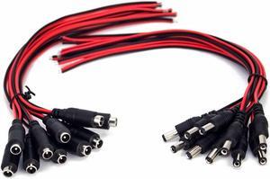 10 pack or pairs of DC Power Cable 12V 5A Plugs Male Female Connectors for CCTV Security Camera Pigtail Power Adapter Connectors (5.5mm x 2.1mm)