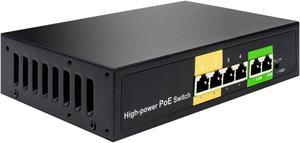 Ultrapoe 6 Port PoE Switch 4 Ports 10/100Mbps PoE+ 2 Uplink 65W 803.af/at for IP Cameras VOIP Phones