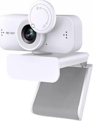 Webcam HD 1080P Computer Camera USB Camera for Windows Mac Vista Built-in Microphone Driver Free (White)