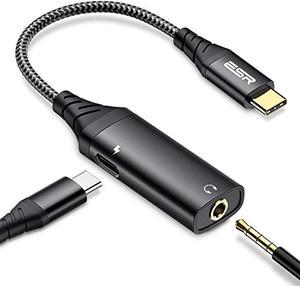 ESR Upgraded 2-in-1 USB-C PD Headphone Jack Adapter, Type C to 3.5mm Audio and Charger Adapter, for Aux, Stereo, Earphones, Headset, Compatible with iPad Pro 2018, Galaxy S20/S10/Note10, Pixel 3/4