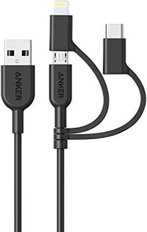 Anker Powerline II 3-in-1 Cable, Lightning/Type C/Micro USB Cable for iPhone, iPad, Huawei, HTC, LG, Samsung Galaxy, Sony Xperia, Android Smartphones, iPad Pro 2018 and More(3ft, Black) (A8436H11)