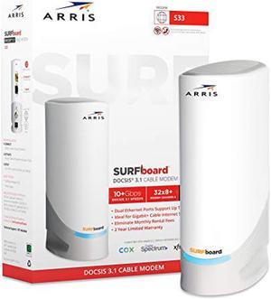 ARRIS Surfboard S33 DOCSIS 3.1 Multi-Gigabit Cable Modem with 2.5 Gbps Ethernet Port, Approved for Cox, Xfinity, Spectrum & Others.
