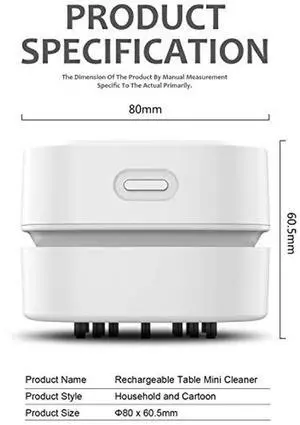 ODISTAR Desktop Vacuum Cleaner, Mini Table dust Sweeper Energy Saving,High Endurance up to 90 mins,Cordless&360 Rotatable Design for Keyboard/Home/School/Office(White)