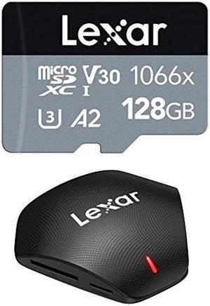 Lexar Professional 1066x 128GB microSDXC UHS-I Card w/SD Adapter Silver Series, Up to 160MB/s Read with Lexar Professional Multi-Card 3-in-1 USB 3.1 Reader (LRW500URBNA)