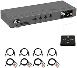 CKLau 4 Port Displayport Cable KVM Switch with Audio and Microphone Support Wireless Keyboard Mouse, Remote Switching DP 1.2 Version 4K@60Hz CKLau 4 Port Displayport Cable KVM Switch with Audio and Microphone Support Wireless Keyboard Mouse, Remote Switching DP 1.2 Version 4K@60Hz