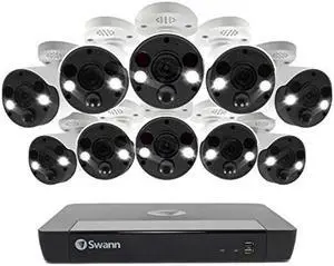 Swann Home Security Camera System, 16 Channel 10 Cameras POE NVR 4K Ultra HD, Indoor/Outdoor Wired Surveillance CCTV, Face Recognition, Night Vision, Motion Sensor Lights, 2TB HD, SWNVK-1686810FB