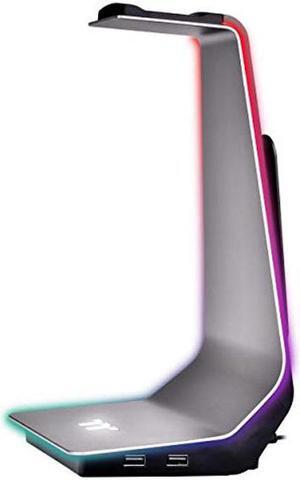 Thermaltake Argent HS1 RGB Gaming Headset Stand with 3.5mm AUX and 2 USB Ports, Aluminum Headphone Holder Hanger Rack, sync Lighting Effects with Thermaltake TT RGB Plus Products. GEA-HS1-THSSIL-01
