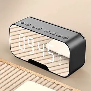 Kakalote Digital Alarm Clock Smart Alarm Clock with Speaker Water Proof Bluetooth FM Radio Mirror Clock Wireless LED Bedside Clock for Bedroom Living Room Office Table(Black)