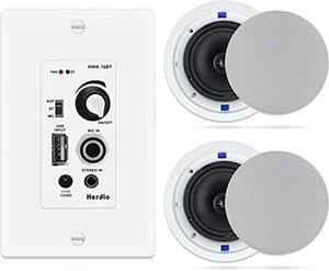 Herdio 6.5 Inch in Ceiling Speakers 320W 2-Way Flush Mount with Bluetooth Wall Mount Amplifier Receiver Perfect for Home Theater Bathroom Living Room Kitchen Office(A Pair)