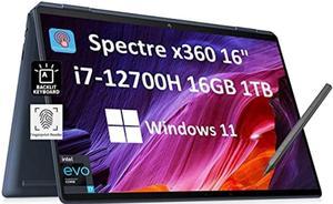 HP Spectre x360 16 2in1 3K QHD Touchscreen Intel 12th Gen i712700H 16GB RAM 1TB SSD Stylus Home Business  Creator Laptop Longbattery life Fingerprint Backlit Thunderbolt 4 Win 11 Pro