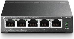 TP-Link TL-SG1005P V2 or later | 5 Port Gigabit PoE Switch | 4 PoE+ Ports @65W | Desktop | Plug & Play | Sturdy Metal w/ Shielded Ports | Fanless | Limited Lifetime Protection | QoS & IGMP Snooping