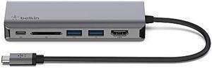 Belkin USB C Hub, 6-in-1 MultiPort Adapter Dock with 4K HDMI, USB-C 100W PD Pass-Through Charging, 2 x USB A, Gigabit Ethernet Ports and SD Slot for MacBook Pro, Air, iPad Pro, XPS and More