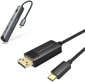 CableCreation 6-in-1 USB C Hub Multiport Adapter with HDMI 4K@60Hz, USB C Data Port, 1Gbps Ethernet, 100W PD, 2 USB 3.0 Ports Bundle with CableCreation USB C to DisplayPort Cable 4K@60Hz 6FT