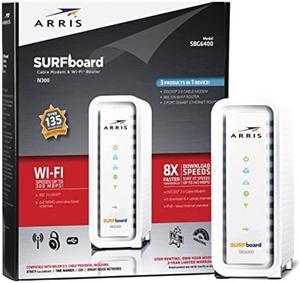 ARRIS SURFboard SBG6400 8x4 DOCSIS 3.0 Cable Modem / N300 Wi-Fi Router-Retail Packaging-White