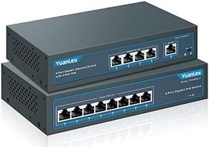 YuanLey 5 Port + 8 Port Gigabit PoE Switch, 78W/120W Built-in Power 802.3af/at, Metal Fanless Unmanaged Plug and Play Power Over Ethernet Switch