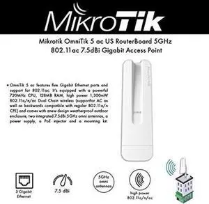 Mikrotik OmniTIK 5 ac (RBOmniTikG-5HacD-US) 5GHz 802.11ac 7.5dBi Gigabit Ethernet ports for 802.11ac Access Point