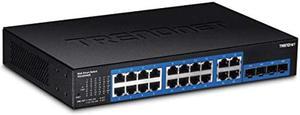 TRENDnet 20-Port Gigabit Web Smart Switch, 16 x Gigabit Ports, 4 x shared Gigabit Ports (RJ-45/SFP), VLAN, QoS, LACP, IPv6 Support, 40 Gbps Switching Capacity, Lifetime Protection, TEG-204WS,Black