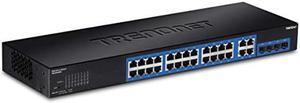 TRENDnet 28-Port Gigabit Web Smart Switch, 24 x Gigabit Ports, 4 x Shared Gigabit Ports (RJ-45/SFP), VLAN, QoS, LACP, IPv6, 56Gbps Switching Capacity, Lifetime Protection, TEG-284WS,Black