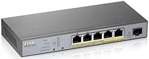 Zyxel 5-port Gigabit Smart Managed PoE+ (2 PoE++ ports) Switch with 60 Watt Budget and 1 SFP with Nebula Cloud Managment, Long Range PoE Switch [GS1350-6HP]