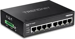 TRENDnet 8-Port Hardened Industrial Unmanaged Gigabit PoE+ DIN-Rail Switch, TI-PG80, 200W Full PoE+ Power Budget, 16 Gbps Switching Capacity, IP30 Rated Network Switch, Lifetime Protection, Black