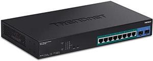 TRENDnet 10-Port Gigabit Web Smart PoE+ Switch with 8 Gigabit PoE+ Ports, 2 SFP Slots, 130W PoE Budget, VLAN, QoS, LACP, IPv4/IPv6 Static Routing, Black, TPE-1021WS