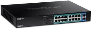 TRENDnet 18-Port Gigabit PoE+ Switch, 16 x 30W PoE+ Ports, 2 Gigabit SFP Slots, 240W PoE Budget, 36Gbps Switching Capacity, 1U 19" Rack Mountable, Lifetime Protection, Black, TPE-TG182