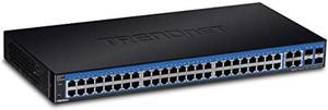 TRENDnet 52-Port Gigabit Web Smart Switch, 48 Gigabit RJ-45 Ports, 4 Shared Gigabit Ports (RJ-45 or SFP), VLAN, QoS, LACP, IPv6, Lifetime Protection, TEG-524WS,Black