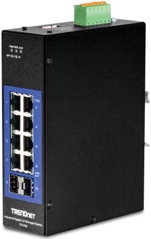 TRENDnet 10-Port Industrial Gigabit L2 Managed DIN-Rail Switch, 8 X Gigabit, 2 X SFP Slots, DIN-Rail Mount, IP30, Vlan, Qos, Lacp, STP/Rstp, Bandwidth Management, Lifetime Protection, TI-G102i
