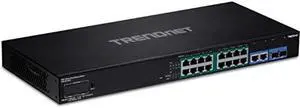 TRENDnet 18-Port Gigabit PoE+ Smart Surveillance Switch, TPE-3018LS, 16 x Gigabit PoE+ Ports, 2 x Gigabit Ports, 2 x SFP Slots, 220W PoE Budget, Managed Switch, Extend PoE+ up to 200m (656 ft)