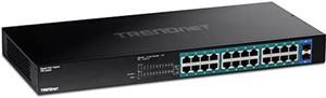 TRENDnet 26-Port Gigabit PoE+ Switch, 24 x 30W PoE+ Ports, 2 Gigabit SFP Slots, 380W PoE Budget, 52Gbps Switching Capacity, 1U 19" Rack Mountable, Lifetime Protection, Black, TPE-TG262