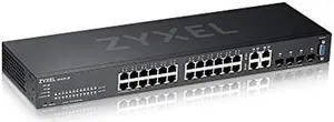 Zyxel 24-Port Gigabit Ethernet Layer 2 Managed Switch - Fanless Design with 4 Gigabit Combo Ports and Hybrid Cloud Mode [GS2220-28]