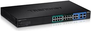 TRENDnet 20-Port Gigabit Web Smart Ultra PoE Switch with 8 x Gigabit UPoE Ports, 8 x Gigabit PoE+ Ports 4 Shared Gigabit Ports (RJ-45 or SFP), VLAN, QoS, IPv6 Support, 370W PoE Power Budget, TPE-204US