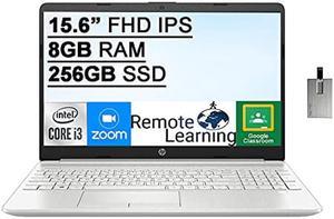 2021 HP 15.6" FHD IPS Laptop Computer, 11th Gen Intel Core i3-1115G4 (Beats i5-8265U), 8GB RAM, 256GB PCIe SSD, Intel UHD Graphics, HD Webcam, Fingerprint, HDMI, Win10S, Silver, 32GB USB Card