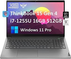 2022 Lenovo ThinkBook 15 Gen 4 15.6" FHD Touchscreen (12th Gen Intel 10-Core i7-1255U, 16GB RAM, 512GB PCIe SSD, Narrow Bezel IPS) Business Laptop, Backlit KB, Fingerprint, Thunderbolt 4, Win 11 Pro