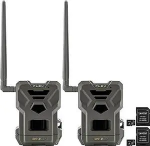 SPYPOINT Flex Dual-Sim Cellular Trail Camera 33MP Photos 1080p Videos with Sound and On-Demand Photo/Video Requests - GPS Enabled with Lexar 32GB Micro SD Card (2 PK)