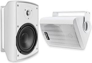 iHome IHSI-W400BT-PR-WHT Bluetooth Indoor/Outdoor All Weather Weatherproof 4" Inch Small 100W Watt Wall/Ceiling Mounted Surround Sound Powered Patio Speakers System Pair in Home Party Enclosure