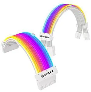 Sirlyr RGB PSU Cables,ARGB Motherboard Power Supply Cable,24 Pin+2 * 8 Pin Sleeved Cable Extension Set,5V 3Pin Synchronized,Customed White PC Chassis(White Connector Strip Style)